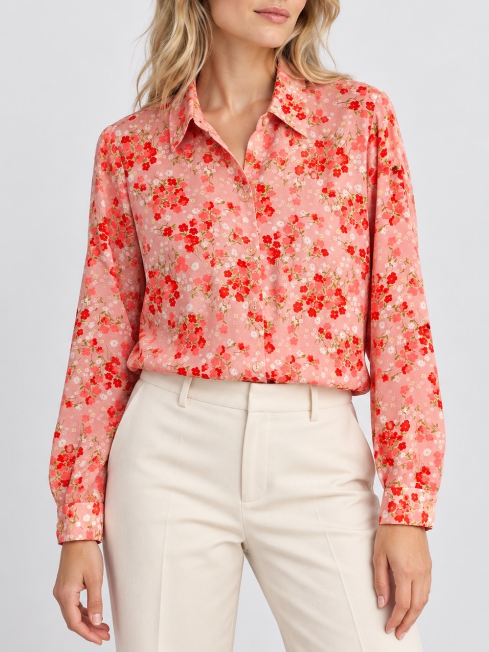 Vintage LMX Pink Floral Button-Down Blouse Made in Canada M